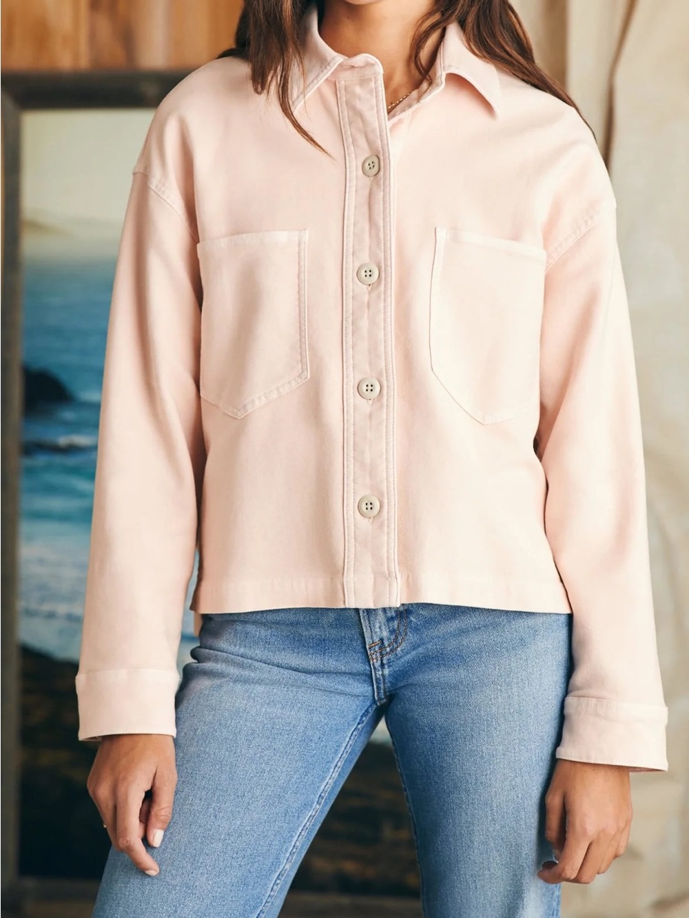 Faherty Stretch Terry Peach Whip Overshirt Jacket Large Pink